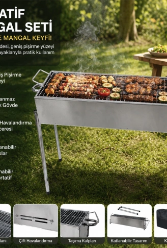 PASLANMAZ MANGAL PORTATİF AYAKLI - STANDLI 70CM (4940)