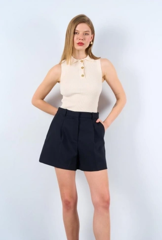 Patlı Düğmeli Triko Atlet - Beyaz Kayısı