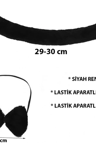 Peluş Siyah Renk Kuyruk ve Papyon Yetişkin Çocuk Uyumlu (4940)