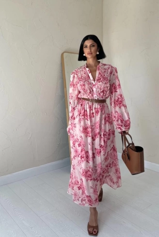 Pembe Biye Detaylı Elbise