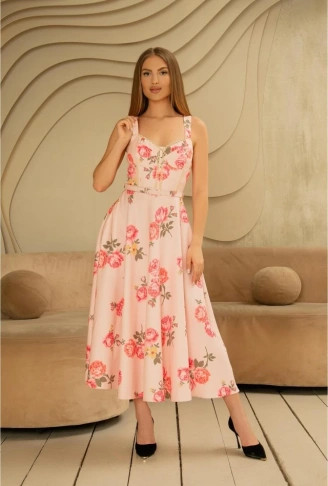 Pembe İnce Kemer Detaylı Elbise