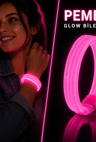 Pembe Kalın Glow Bileklik – Kırılarak Yanan Parti ve Festival Bilekliği (4940)