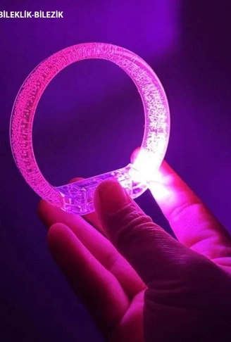 Pembe Led Işıklı Baskı Yapılabilen Pilli Bileklik Bilezik 1,5 cm Genişlik (4940)