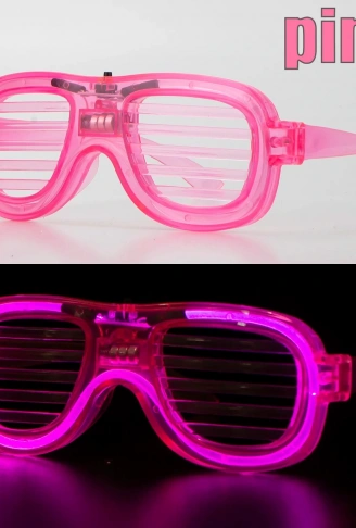Pembe Led Işıklı Parti Gözlüğü - Neon Glow Şerit Gözlük 3 Modlu (4940)