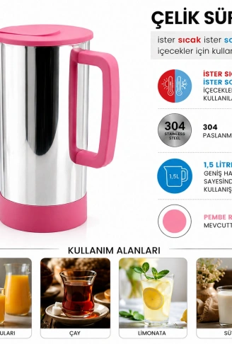 PEMBE - PASLANMAZ ÇELİK SICAK - SOĞUK ÇELİK SÜRAHİ (4940)