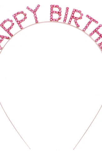Pembe Renk Kristal Taşlı Gold Renk Kaplama Happy Birthday Taç 16x17 cm (4940)
