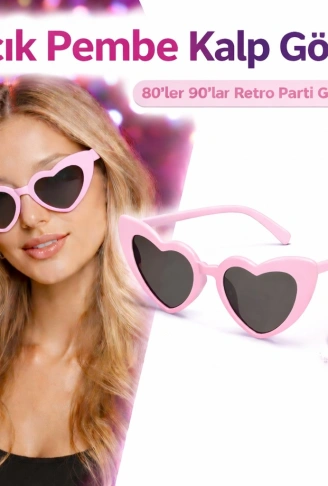 Pembe Retro Kalp Gözlük – 80’ler 90’lar Stil Parti Gözlüğü (4940)