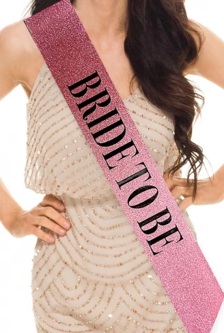 Pembe Üzeri Siyah Büyük Bride To Be Yazılı Simli Işıltılı Kuşak Kemer 10 cm Genişlik (4940)