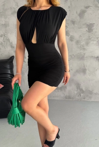 Pencereli mini mikro elbise s3843