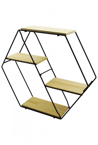 PETEK - 4 KATLI METAL İSKELETLİ - AHŞAP RAFLI  DEKORATİF RAF  60 X 14 X 53 Cm (4940)