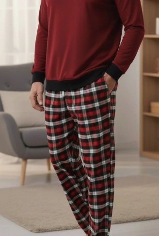 Pijalüx Battal Tek Alt Cepli Ekose Pijama