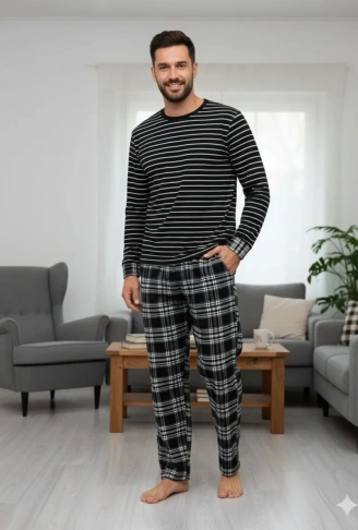 Pijalüx Tek Alt Cepli Ekose Pijama Battal