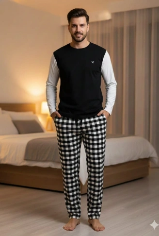 Pijalüx Tek Alt Ekose Kalın Poplin Ev Pantalonu