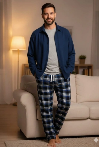 Pijalüx Tek Alt Ekose Kalın Poplin Ev Pantalonu