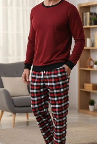 Pijalüx Tek Alt Kareli Kalın Poplin Ev Pantalonu