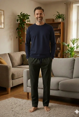 Pijalüx Tek Alt Örme Ekose Ev Pantolonu