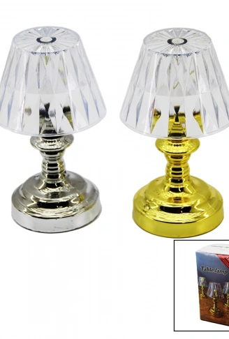 PİLLİ MİNİ KLASİK MODEL LED ABAJUR MİKA KRİSTAL BAŞLIK - GOLD - KROM AYAK (4940)