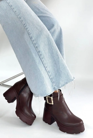 Pinma Kahverengi Cilt Topuklu Bot