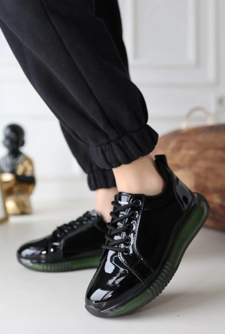 Piona Siyah Rugan Yeşil Tabanlı Spor Ayakkabı