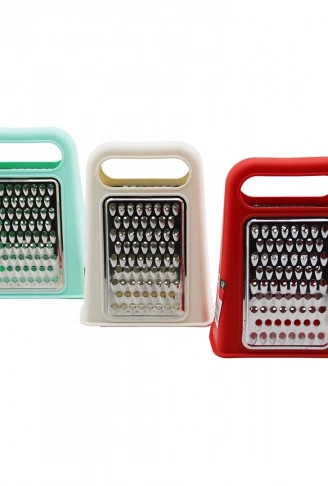 PİRAMİT  METAL MUTFAK RENDESİ ÇİFT YÖNLÜ  RENKLİ PLASTİK ÜSTTEN TUTMALI (4940)