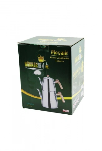 PİRAMİT ORTA BOY ÇELİK ÇAYDANLIK SETİ - TAKIMI RENKLİ BAKALİT KULP ÜST DEMLİK : 1.1LT - ALT SULUK: 2LT KENDİNDEN SÜZGEÇLİ (4940)