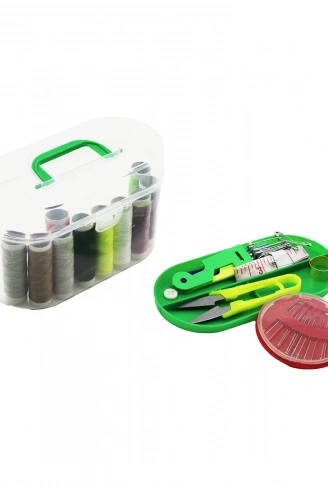 PLASTİK ÇANTALI İĞNE - İPLİK SET 10-İPLİK- 12-DİKİŞ-10-Ç.İĞNE- MEZURA- MAKAS- İĞNE GEÇİRME- 4-ÇITÇIT- 4-DÜĞME- YÜZÜK (4940)
