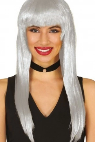 Platin Gri Gümüş Renk Uzun Parti Peruğu Uzun Takma Peruk (4940)