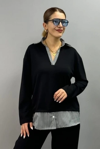 Polo Yaka Gömlek Detay Salaş Balon Pantolunlu ıkılı Takım