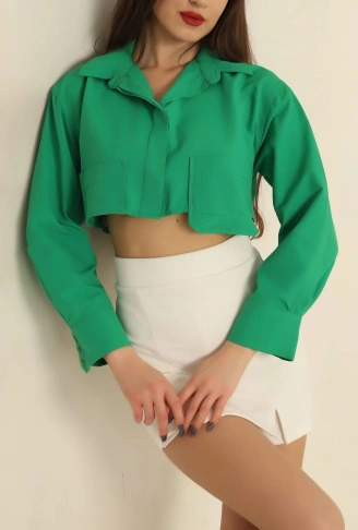 Poplin crop gömlek yeşil s3060