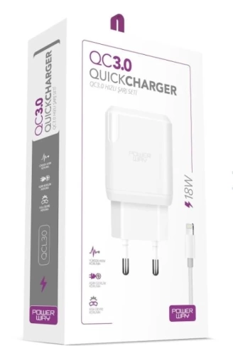 POWERWAY QCL30 HIZLI 3000 MA 18W LIGHTNING ŞARJ KAFA BAŞLIK ADAPTÖRÜ (4940)