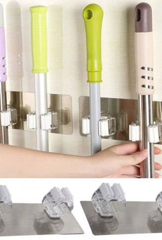 Pratik Organizer 4'lü Yapışkanlı Fırça Paspas Mop Fırça Sabitleyici Ergonomik Alet Aparatı (4940)