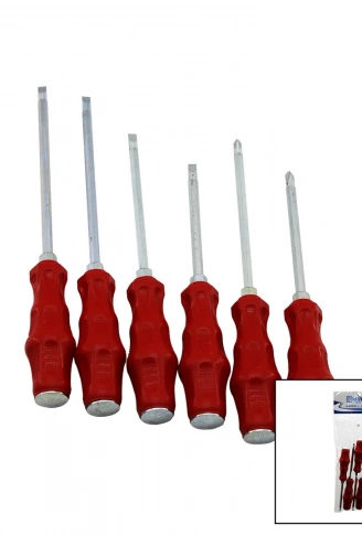 PVC AMBALAJ   KIRMIZI - PLASTİK SAPLI   DARBELİ   6LI SET   ÇİFT TARAFLI  TORNAVİDA TAKIMI (4940)