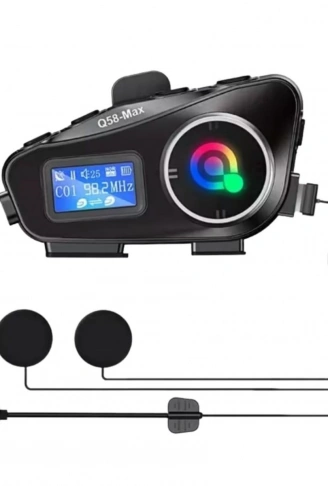 Q58 Motorsikletler İçin Fener Özellikli SD Kart Bölümlü LCD Ekranlı Kablosuz Bluetooth Kulaklıklı – Suya Dayanıklı Kask Kulaklığı (4940)