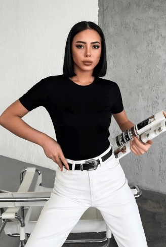 Rahat Ve Şık Kısa Kollu Bisiklet Yaka Likralı Viskon Penye Body Siyah ( Lisinya )