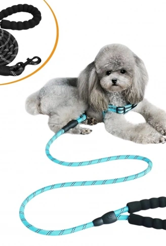 Reflektörlü Fosforlu Köpek Gezdirme Halatı Tasma Kayışı Metal Kancalı 130 cm (4940)