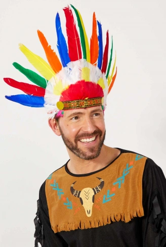 Rengarenk Gerçek Tüylü Lastik Aparatlı Kızılderili Başlığı (4940)