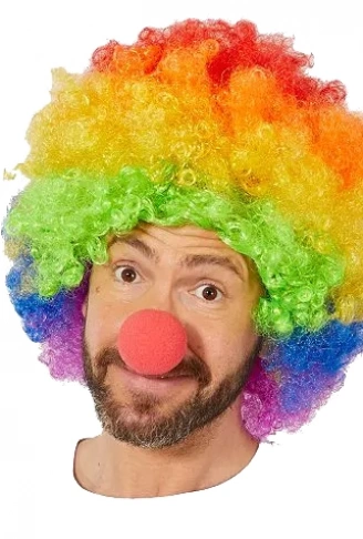 Rengarenk Gökkuşağı Afro Bonus Peruk ve Kırmızı Renk Sünger Burun 120 gr (4940)