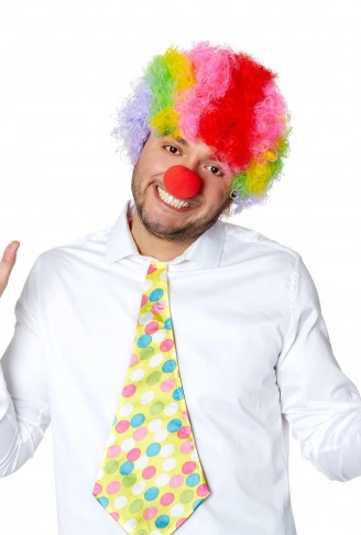 Rengarenk Kıvırcık Afro Bonus Peruk 110 Gr ve Kırmızı Burun Seti (4940)