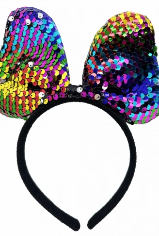 Renk Değiştiren Pullu Payetli Fiyonk Parti Tacı Rengarenk Gümüş Renk 20x16 cm (4940)