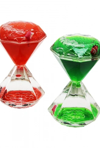 RENKLİ SULU   ELMAS ŞEKİL  KUM SAATİ  MİKA KRİSTAL PLASTİK   2PCS BALIKLI (4940)