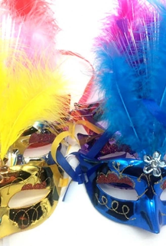 Renkli Tüylü Venedik Parti Maskesi Karışık Renk 12 Adet (4940)