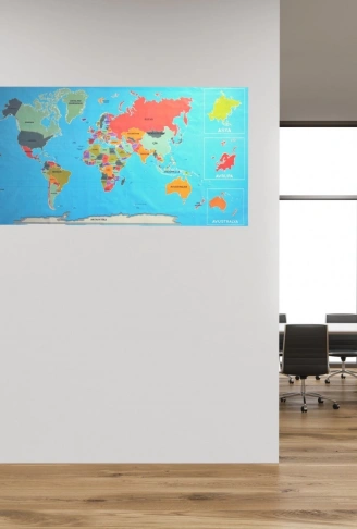 Renkli Atlas Dünya Haritası Manyetik Yapıştırıcı Gerektirmeyen Duvar Stickerı 118 CM * 56 CM (4940)