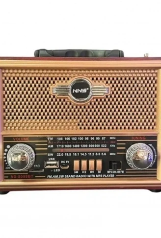 Retro, Nostaljik, Ahşap Tasarım Bluetooth Hoparlörlü, Şarjlı, Taşınabilir Otantik Tasarımlı FM/AM Destekli Radyo NS8098 (4940)