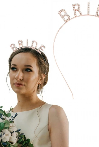 Rose Gold Renk Bekarlığa Veda Kristal Taş Bride Tacı İthal 16x10 cm (4940)