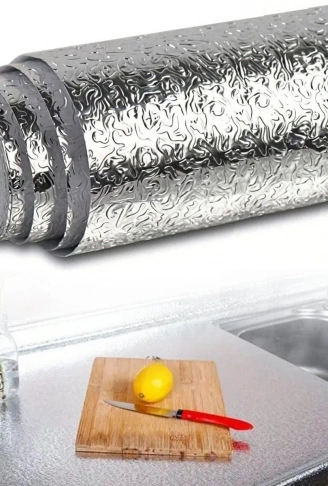 Rulo Gümüş Alüminyum Folyo Duvar Kağıdı, Kendinden Yapışkanlı Raf İçi, Su Geçirmez Folyo  2 mt x 60 cm (4940)