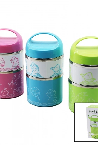 SABİT KULPLU - RESİMLİ - RENKLİ   2Lİ  SEFER TASI - SAKLAMA KABI 930ML (4940)