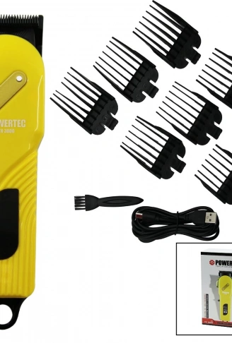 SAÇ - SAKAL KESME TRAŞ MAKİNESİ  SARI - SİYAH GÖVDE - USB ŞARJLI GÖSTERGELİ - TARAK AYAR MANDALLI PRO-TR-3000 (4940)