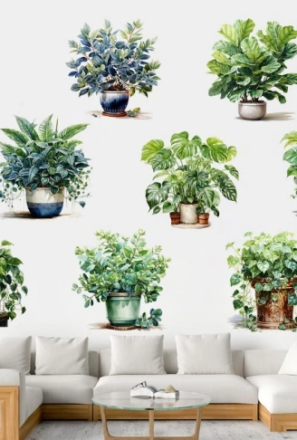 Saksılı Çiçek Tasarımlı 8li Sticker (4940)