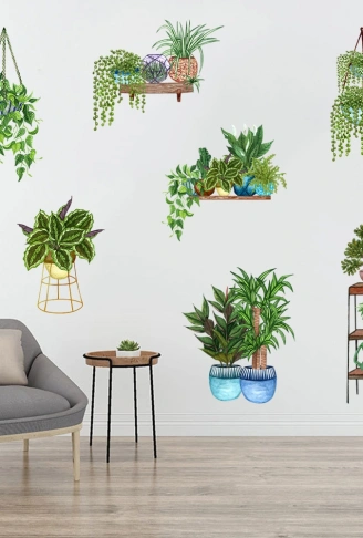 Saksılı Çiçek Tasarımlı Yapışkanlı Sticker (4940)