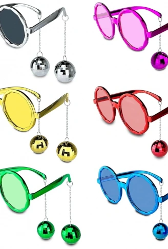 Sallanan Disko Top Küpeli Gözlük Retro Hawaii 5 Renk 6 Adet (4940)